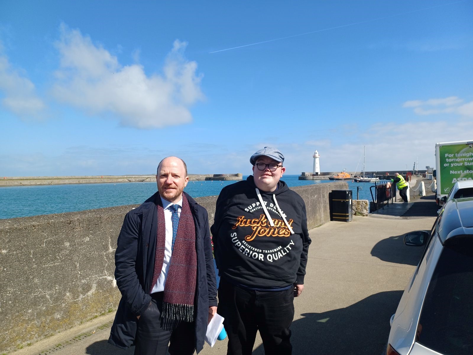 the UK Covid-19 Secretary with Peter from Mencap Northern Ireland at Donaghadee