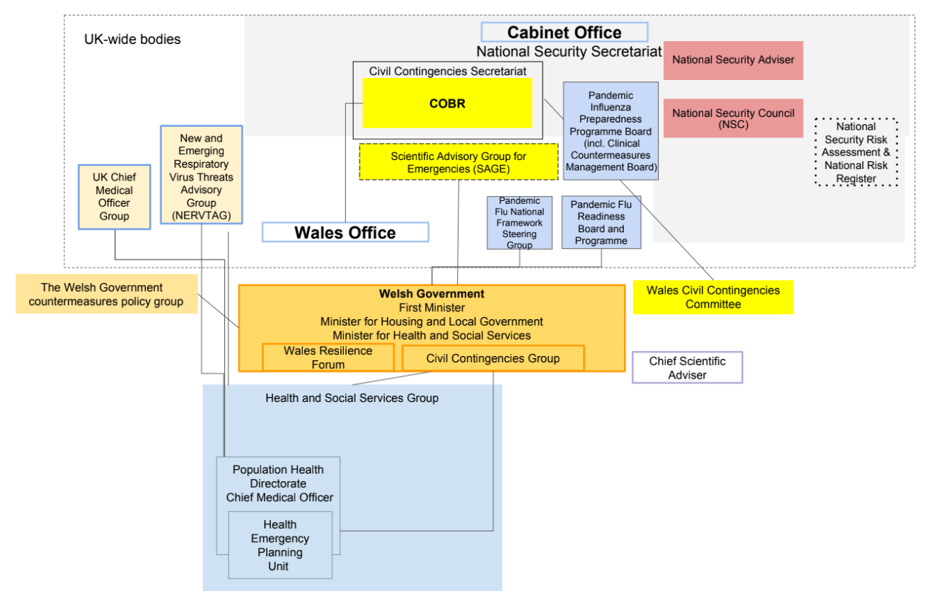 Figure 5: Pandemic preparedness and response central government structures in Wales – c. 2019