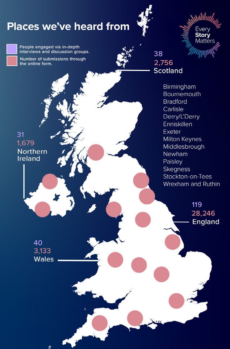 Map o leoliadau digwyddiadau Mae Pob Stori'n Bwysig