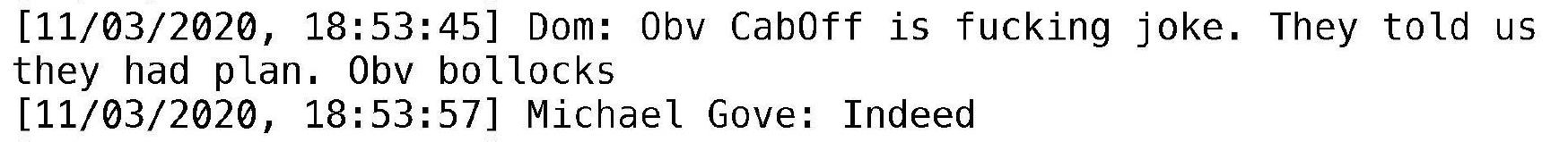 Exchange of messages between Mr Cummings and Mr Gove on 11 March 2020